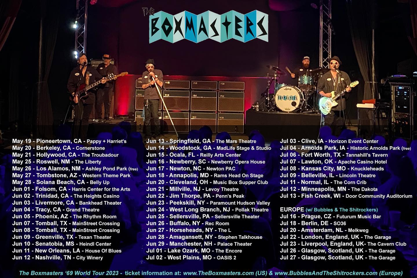 The Complete Tour Dates for The Boxmasters 69 Tours - U.S. and European Dates - Click Here
